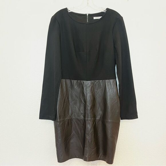 Trina Turk NWT! Sutherland Ponte Leather Long Sleeve Mini Dress in Black size 12 - Picture 2 of 16